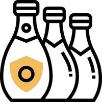 Three bottles of champagne with a shield on top vector