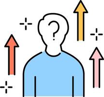 A man with a question mark on his head surrounded by arrows vector