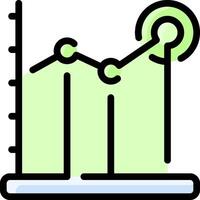 An icon of a bar graph with a green arrow vector