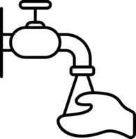 Water faucet with hand holding a bottle vector