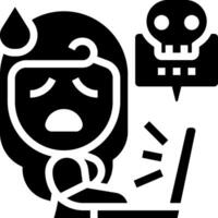 A woman is sitting at a computer with a skull next to her vector