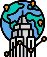 A building with a globe and pins on it vector