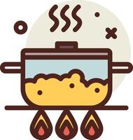 A pot with food on top of a stove vector