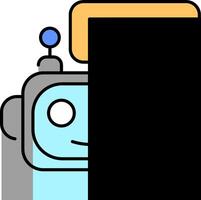A robot is peeking out from behind a black box vector