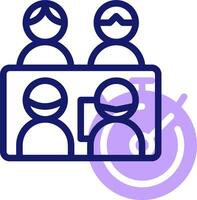 A group of people are sitting around a table with a clock vector