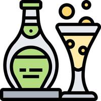 A bottle of liquor and a glass with bubbles vector
