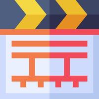 A movie clapper with arrows and a red and orange background vector