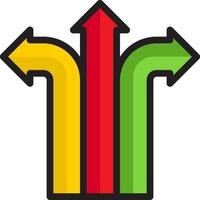 A colorful arrow pointing to three different directions vector