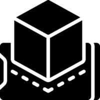 A black and white image of a box with a shipping label vector