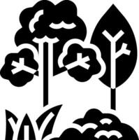 A black and white illustration of trees and bushes vector