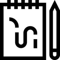 A black and white image of a notebook and pencil vector