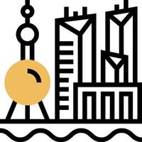 A city skyline with a large building in the middle vector