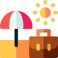 An umbrella and a suitcase are next to a sun vector