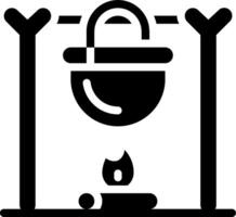 A black and white icon of a fire and a bucket vector