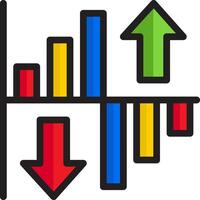 An icon of a bar chart with arrows and arrows vector