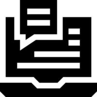 A black and white icon of a computer with a speech bubble vector