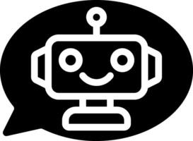 A black and white image of a robot with a speech bubble vector