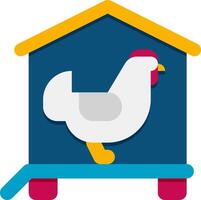 A chicken is standing on a platform inside a house vector