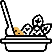 A bowl of food with a spoon and fork vector