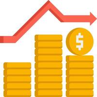 A stack of gold coins and an upward arrow vector