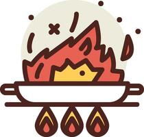 A pan with fire in it and flames coming out vector
