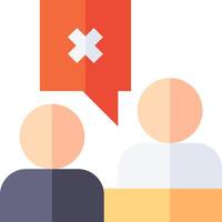 Two people are sitting at a table with a speech bubble vector