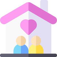 A couple is sitting in front of a house with a heart vector