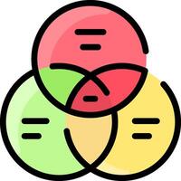 A venn diagram with three different colored circles vector