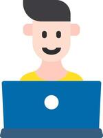 A man is sitting at a computer with a smile on his face vector