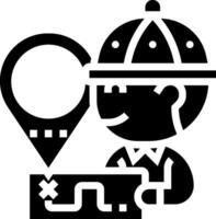 A black and white icon of a man with a map vector
