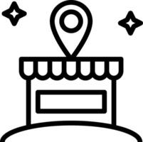 A black and white icon of a store with a pin vector