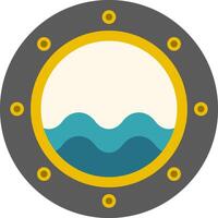 A porthole with waves and a blue sky vector