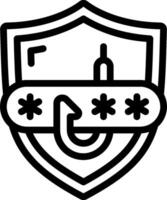 A black and white logo of a shield with a lock vector
