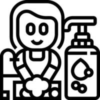 A woman is holding a bottle of soap and a bottle of shampoo vector