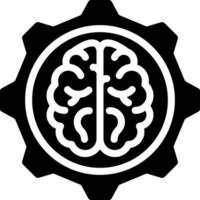 A black and white image of a gear wheel with a brain inside vector