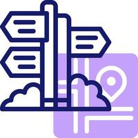 A purple icon with a map and a sign pointing to a location vector