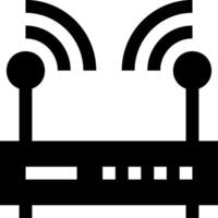 A black and white icon of a router vector