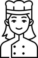 A woman in a chef hat is shown in a line drawing vector
