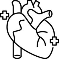 An outline of a heart with a cross and a plus sign vector