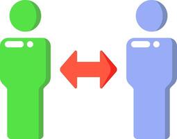Two people are standing next to each other with arrows pointing to each other vector