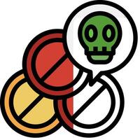 A skull with a speech bubble and two pills vector