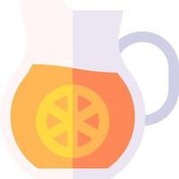 A pitcher of orange juice with a slice of lemon vector