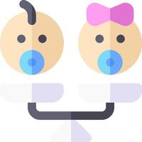 Two babies are sitting on a table with pacifiers vector