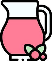 A pitcher of pink juice with berries on top vector