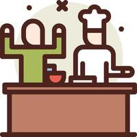 A chef and a cook are standing at a counter vector