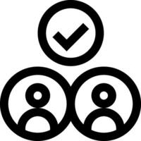 A black and white icon of people with a check mark vector