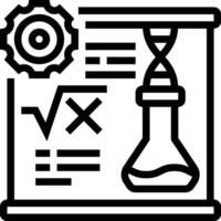 A black and white icon of a test tube and a clock vector