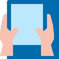 Hands holding a tablet with a blank screen vector