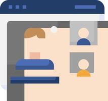 A person is looking at a computer screen with a person in the background vector
