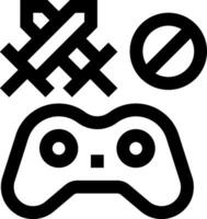 A black and white image of a game controller and a no sign vector